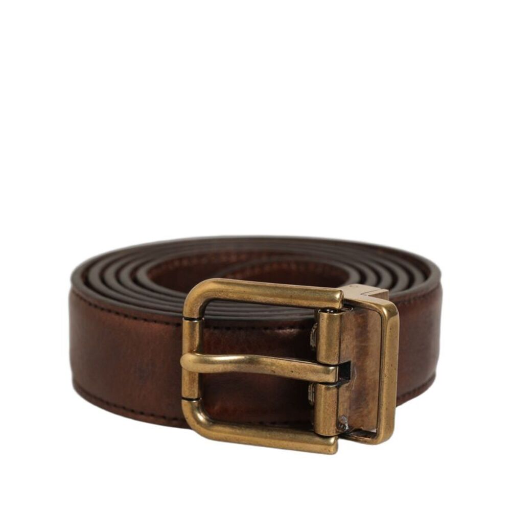 Dolce & Gabbana Brown Leather Gold Tone Metal Buckle Men's Belt